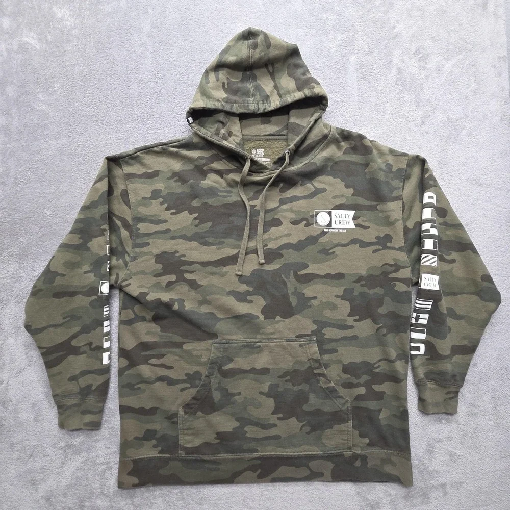 Salty Crew Alpha Hoodie Mens 2XL Green Pullover Fleece Camo Logo
